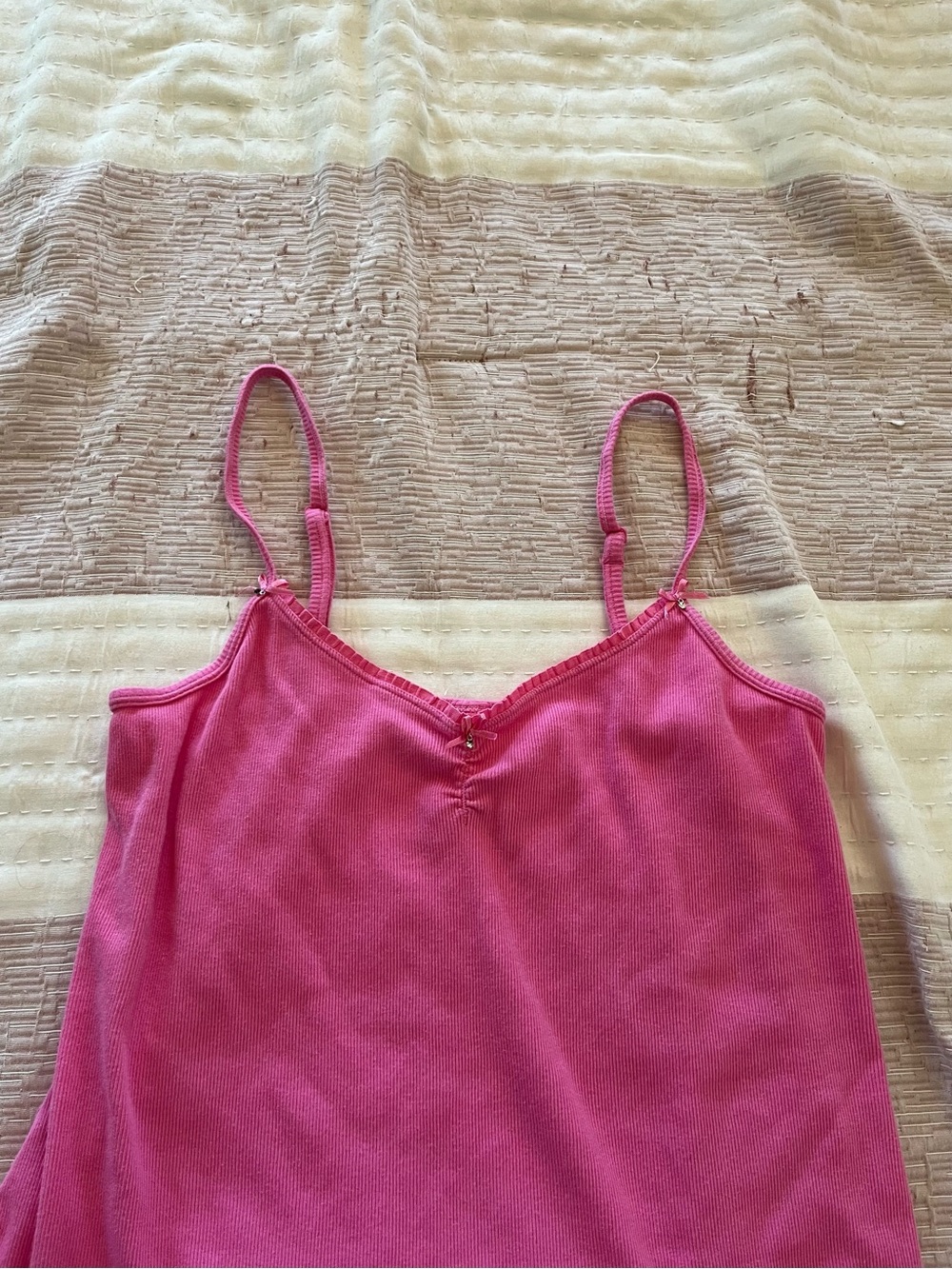 Y2K 2000s Pink Cotton Ruffle Hem Mini Dress Bow and Sparkle Accent L - Picture 4 of 7